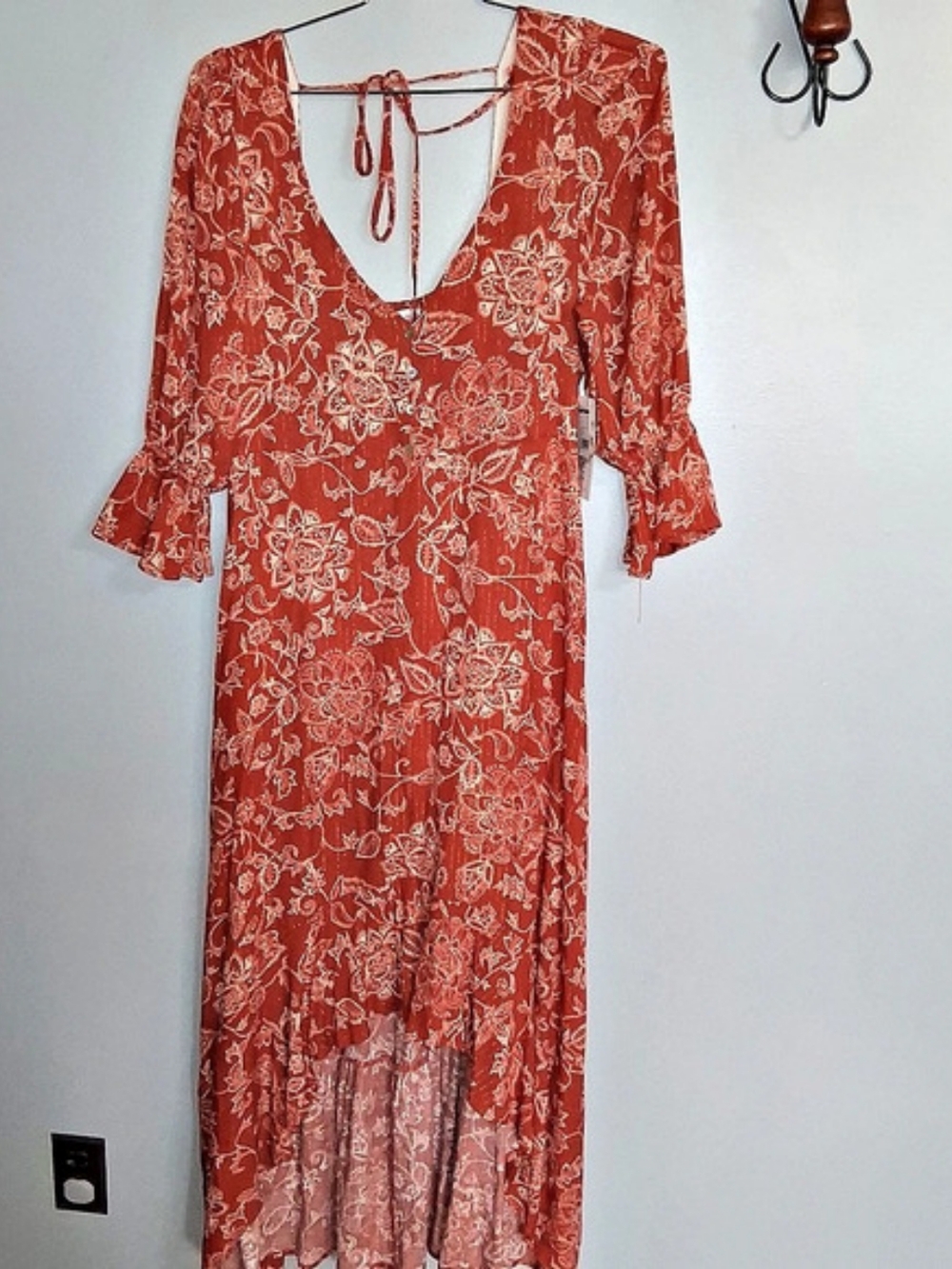 Bohemian  Western Paisley Maxi Dress in Orange Size Large NWT